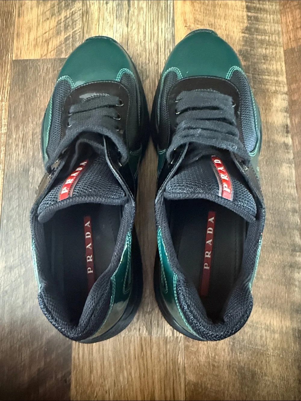 Prada America’s Cup Patent Leather Sneakers Green Black Men’s Size 7UK/8/8.5 US